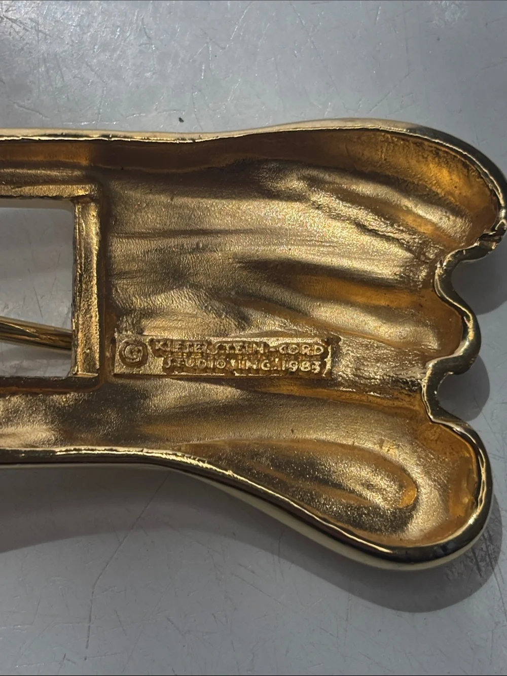 VTG 1983 Calderon Brown Leather Belt with Gold-Tone Sculpted Buckle
